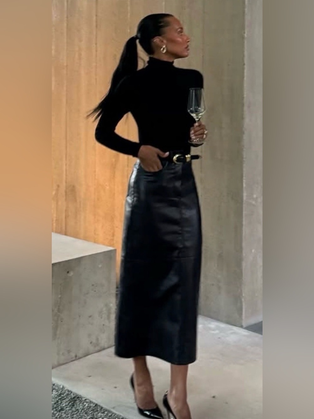 SHEIN Black Faux Leather Maxi Skirt